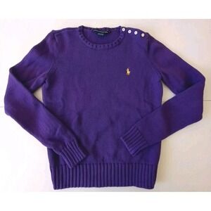 Ralph Lauren Sport Sweater Womens Small Purple Cotton‎ Button Shoulder Pony Logo
